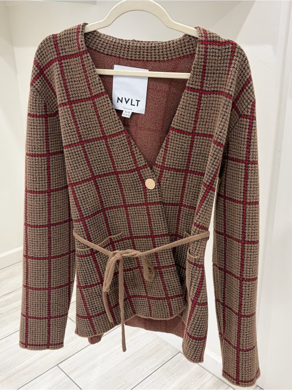 Anthropologie NVLT Women's Plaid Belted Blazer Jacket in Brown